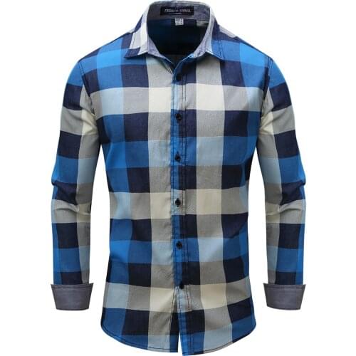 New European and American Plus Size Mens Shirt Autumn and Winter Long-sleeved Plaid Color blocking Shirts