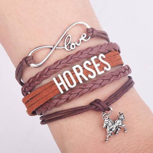 New Style Handmade Infinity Love 8 Letters Horse Charm Leather Bracelet for Woman or Girl Gifts
