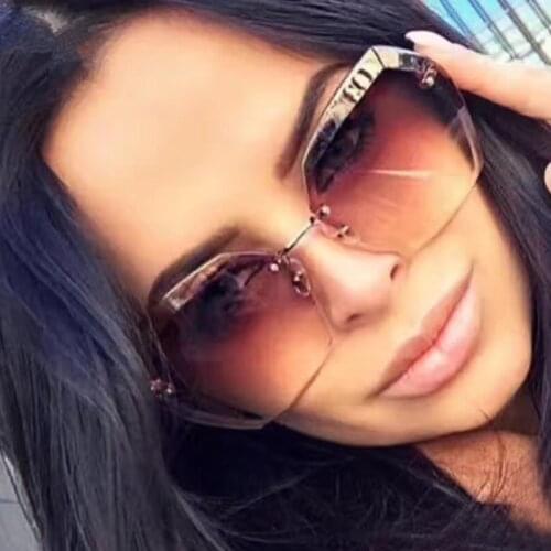 Luxury Vintage Rimless Sunglasses Women Brand Designer Oversized Retro Female Sunglass Sun Glasses For Women Lady Sunglass 2019