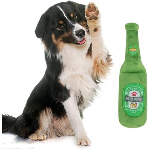 1pc Plush Sound Squeaky Bone Dog Toys Bite-Resistant Clean Dog Chew Puppy Pets Bite Dolls Soft Beer Bottle And Beer Glass