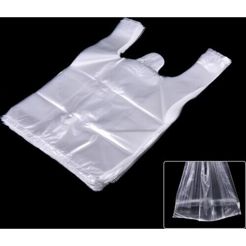 50Pcs/lot 26*37cm Transparent Bags Shopping Bag Supermarket Plastic Bags With Handle Food Packaging