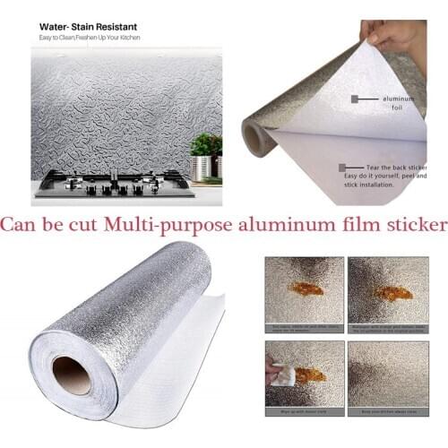 Self-Adhesive Premium Aluminum Foil Wall Paper Backsplash Heat Oil Proof Waterproof Kitchen Wallpaper нанопленка для кухни