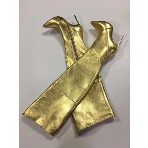 Gold Boots Genuine Leather Over The Knee Zip Up Top Separated Winter Women Shoes Real Picture High Heel Long Boots Free Shipping