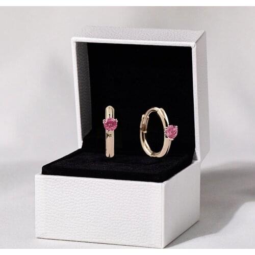 Valentines Day Gift Pink Solitaire Huggie Hoop Earrings For Women 925 Sterling Silver earring silver 925 brincos fine jewelry