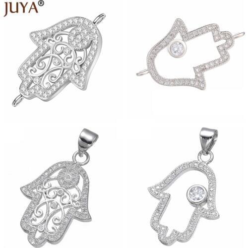 Series Copper Zircon Fatima Hand Connectors Charms for Jewelry Making Bracelet Necklace Hamsa Accessories DIY Craft