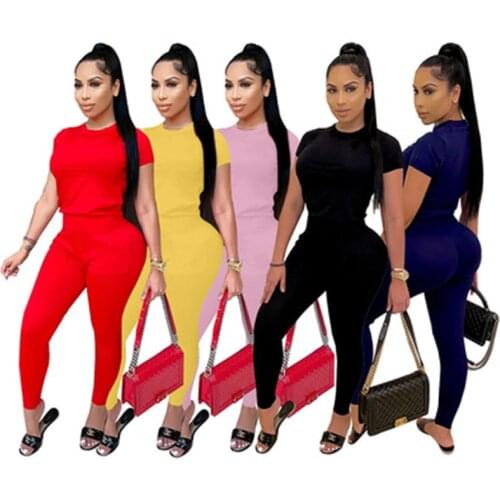 Adogirl Women Solid Two Piece Set Tracksuit Short Sleeve Top Pencil Pants Female Casual Streetwear Customize Logos Available