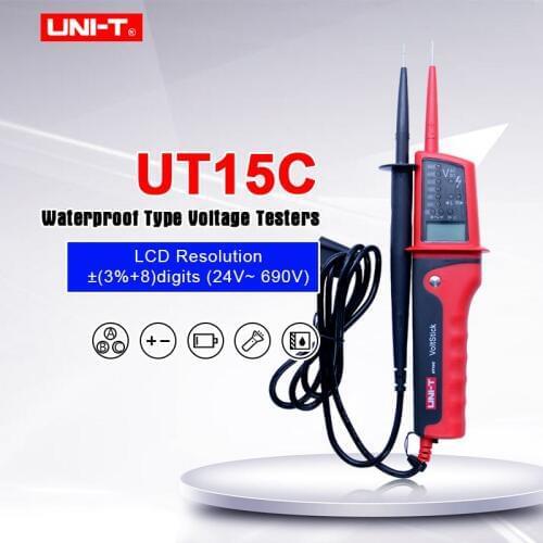 UNI-T UT15C Digital Voltage Meter AC/DC Voltage Test LCD Voltage Display Phase Rotation Test/Single Lead (L2) Voltage Detection