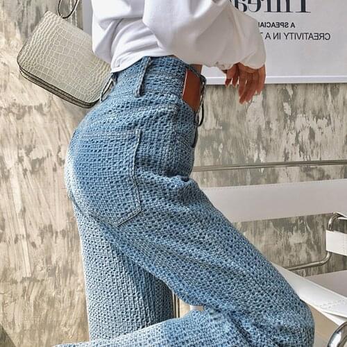 Korean Fashion Streetwear Woven Jeans Female Y2k Denim Trousers Women Harajuku 2021 New casual High Waist Pants