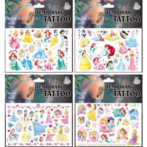 4pcs Disney Princess Waterproof Tattoo Sticker Child Cartoon Environmental Sticker Birthday Party Decoration Supplies Small Gift