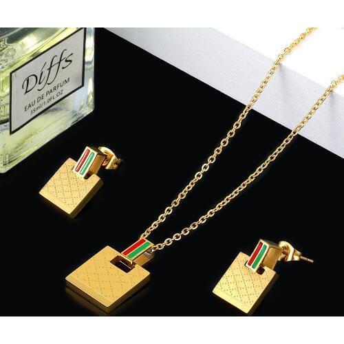 Wholesale Famous Brand Jewelry Sets Rectangle Square Pattern Wedding Bridal Jewelry Sets Stainless Steel Jewelry Sets For Women