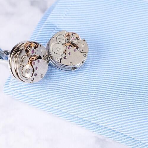Luxury Watch Movement Cufflinks Non-Functional Stainless Steel Mechanical Gear Cuff Buttons For Mens Jewelry Business Gift