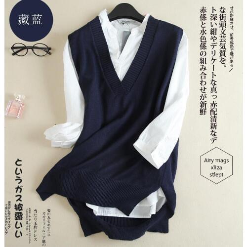 Korean Sleeveless Knitted Vest Women Gilet Spring Autumn Cashmere Sweater V Neck Pullovers Split Casual Loose Dress Female Tops