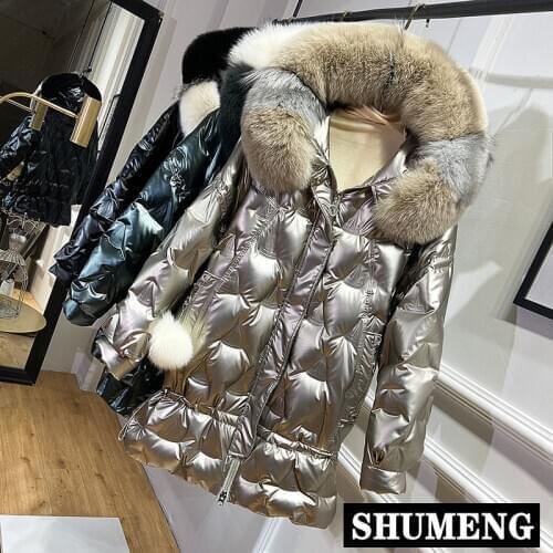 2020 New Winter Women Big Fur Collar Oversized Down Jacket Long Coat Female Thick Warm Hooded White Duck Down Jacket Parka