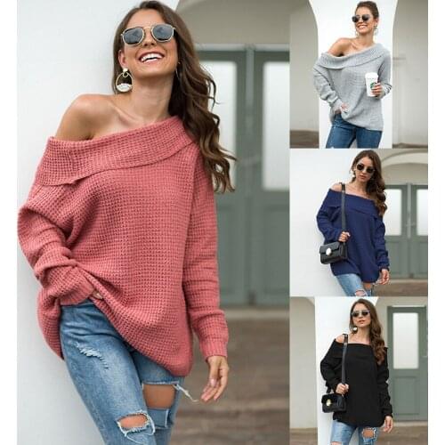 Fall/winter Womens Sweater Loose Big Lapel Off-shoulder Sweater