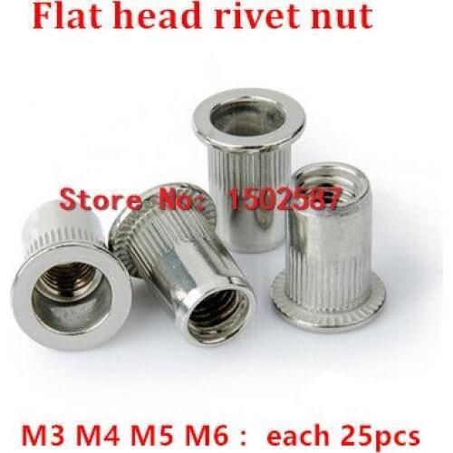 100pcs 304 Stainless Steel M3 M4 M5 M6 Flat Head Rivet Nuts Rivnut Blind Insert Thread Rivet Insert Nutsert Cap Rivet Nuts