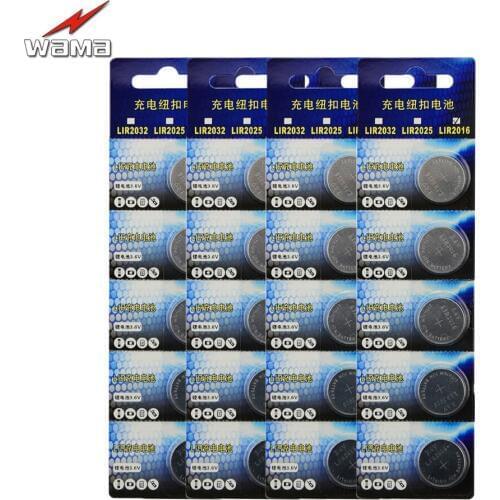 20pcs/4pack Wama Li-ion Rechargeable LIR2016 Button Cell Batteries Charge 500 Times Replace Remote CR2016 3.6V Coin Batteries