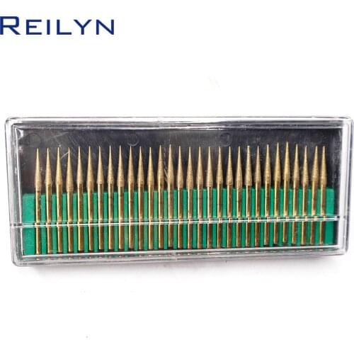 30 Pieces/Set Tool Abrasive 3x3 120# Titanium-plated Diamond point Cone Grinding Head Stone jade Peeling Jade Polishing bits