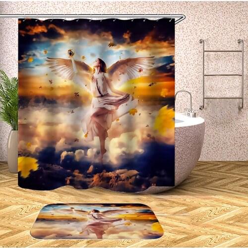 Angel Girl in Galaxy Beautiful Landscape Fabric Bathroom Curtain
