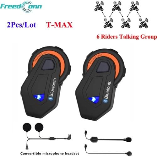 2 Pcs/Lot FreedConn T-MAX 1000m Motorcycle Helmet Bluetooth Interphone Headset 6 Riders Group Talking System Intercom with FM