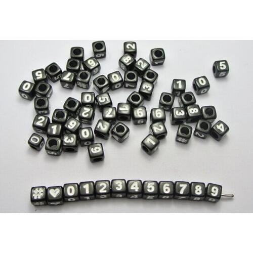 Black Color Mixed Numbers Acrylic Cube Loose Beads For Loom Bracelet Jewelry Making 7x7mm 100pcs ZM-15