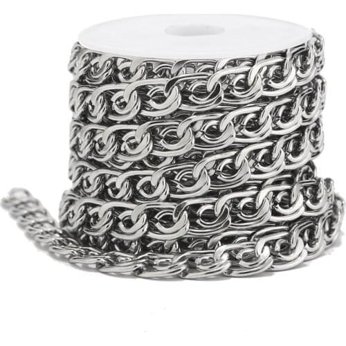 1Meter Stainless Steel Polished Silver Tone Curb Chains 7mm Width Link Chain For DIY Jewelry Necklace Bracelet Findings Making