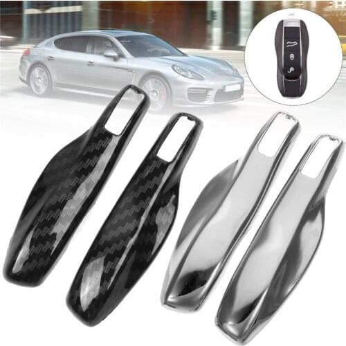 1 Pair Car Remote Key Case Cover Shell Carbon Fiber Chrome Color For Porsche Cayenne Macan 911 Boxster Cayman Panamera