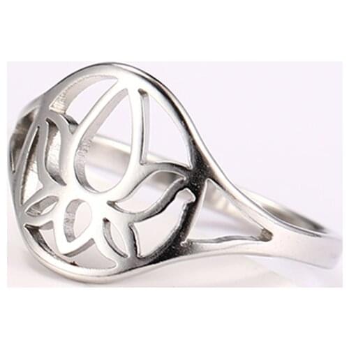 COOLTIME Indian Lotus Flower Hindu Slilver Color Stainless Steel Amulet Ring Festival Gift Anillos Acero Inoxidable Mujer