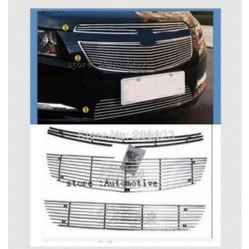 For 2009-2013 for Chevrolet Cruze modified metal grid overlay front racing grills trim 3pcs