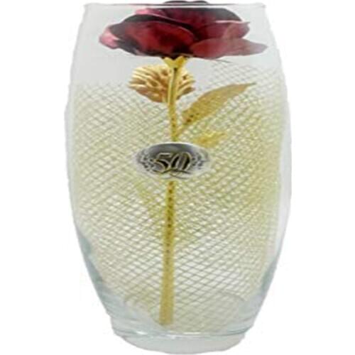 DOCOLASTRA Jarrón de Cristal para Bodas de Oro con óvalo y flor dorada