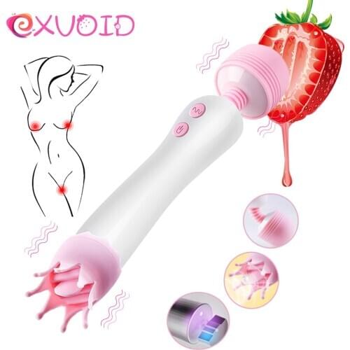 EXVOID Sex Toys for Women Vagina G-spot Massager 12 Speeds Magic Wand Oral Licking Tongue Vibrator AV Stick Vibrator