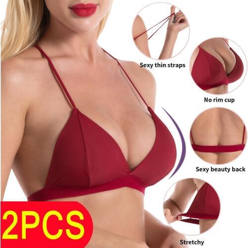 2PCS Bra lace bra sexy bralette Triangle cup Womens underwear push up crop top women Lingerie seamless bra Thin shoulder strap