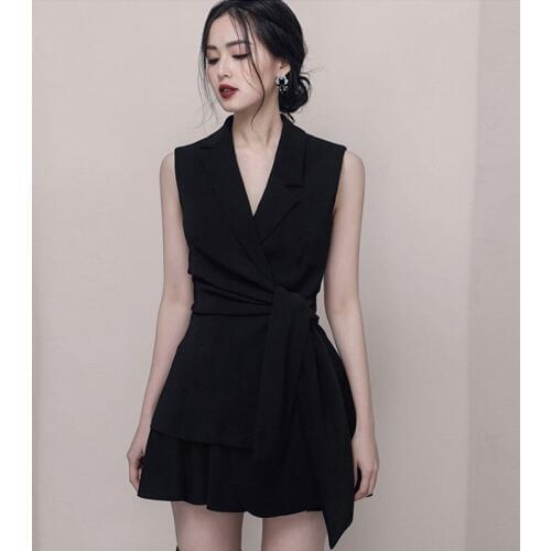Dress Suit Women Summer Autumn Elegant 2 Piece Sleeveless Runway Fashion Blazer Jacket Office Lady Black White Red Work Wear