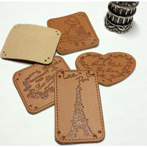 Wholesale 5 design leather label 100pcs/set handmade Customized mixed Patchwork DIY Sewing label cloth Garment
