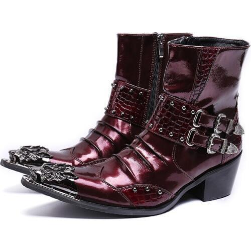 Spring Autumn Metal Toe for Men Pointed Leather Boots Martin Boots Business Dress Mens Boots