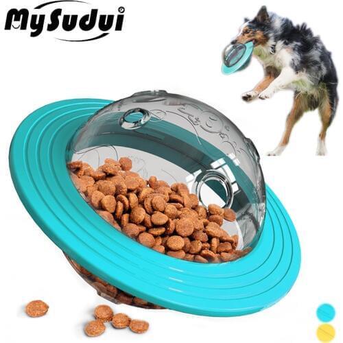 MySudui 2 In 1 Interactive Dog Treat Ball Fly Disc Toy Iq Treat Training Bite Resistant Pet Tumbler Toy Puzzle Dog Slow Feeder