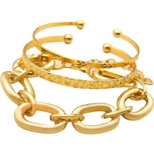 3/Pcs Set Gold Color Metal Chain Link Creative Clip Chain Chunky Bracelet2021 New Fashion Punk Bangle Bracelet Women Party