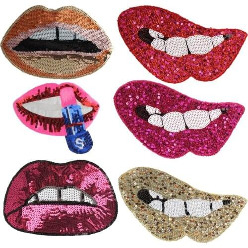 New Arrival Large Sequin Lips Patch Sew on Patches for Clothes Sticker DIY T Shirt Transfers Accessori Fashion Applique Badge