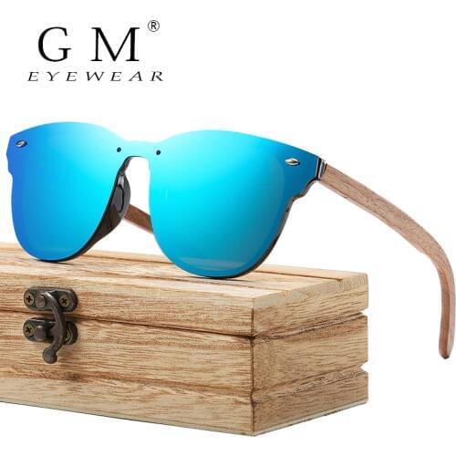 GM Polarized Rimless Walnut Wooden Frame Sunglasses Men Women Bamboo Mirror Flat Lens Driving UV400 Eyewear