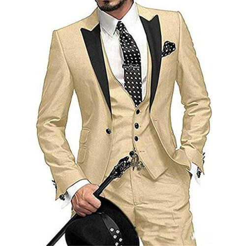 JELTONEWIN 2021 Formal Business Men Suit 3 Pieces Male Jacket Custom Made Groom Wedding Suit Tuxedo Champagne Blazer Vest Pant