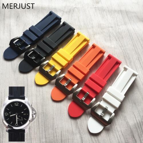 Rubber strap 24mm Black Blue Waterproof Silicone Rubber Watchband Watch Band Strap For Panerai with PAM Man Accessaries Tool