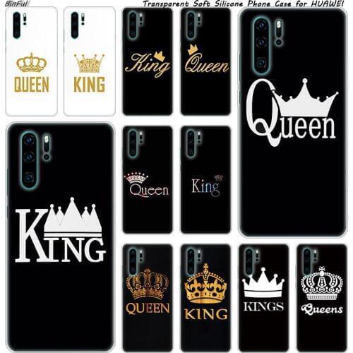 Luxury King Queen Couple crown Soft Silicone Phone Case for Huawei P30 P20 Pro P10 P9 P8 Lite 2017 P Smart Z Plus 2019 NOVA 3 3i