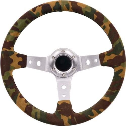 Silver 14inch Camo Suede Leather Deep Dish Drift Sport Steering Wheel