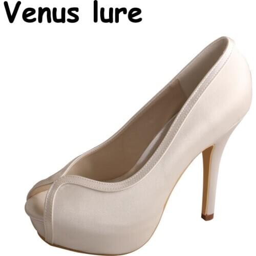 12CM High Heel Platform Wedding Shoes for Bride Open Toe Ivory Pumps