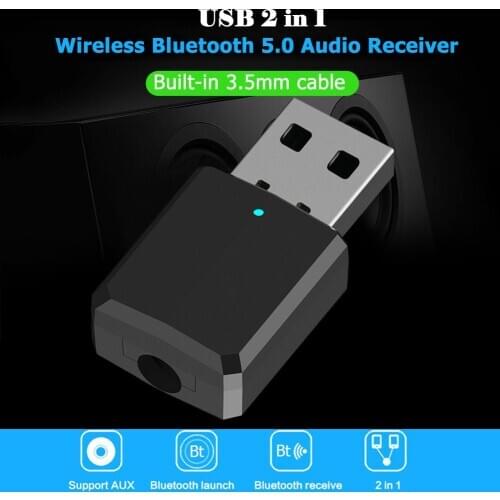 USB Bluetooth 5.0 Dongle Adapter 2 in 1 Wireless Music Audio Receiver FM Transmitter for Car PC Computer TV Speaker Headphones