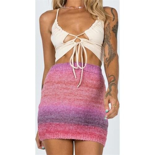 Y2K Style Knitted Mini Skirts Women Gradient Bodycon High Waist Stretchy Summer Casual Short Pencil Skirts Clubwear