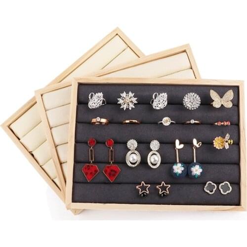 Hot Sales Fashion Ring Jewelry Pendant Velvet Display Organizer Tray Holder Earring Jewelry Storage Case Velvet Suede PU Tray