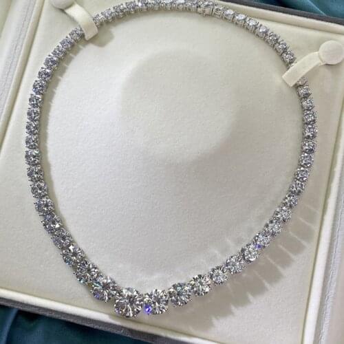 Luxury 100% 925 Sterling Silver 18 Inch Simple High-end Necklace For Women High Carbon Diamond Party Fine Jewelry Gift