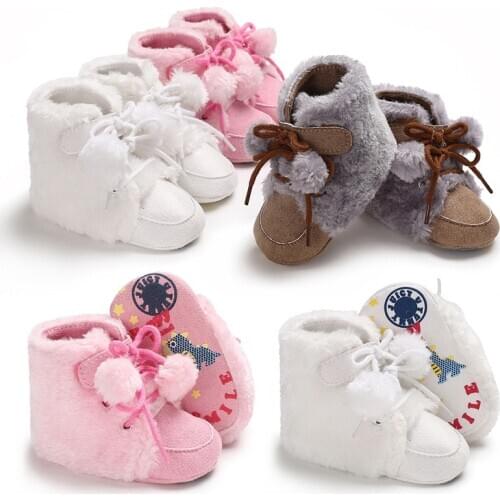 Winter Faux Fur Baby Shoes Girls Boys Warm Anti-Slip Casual Warm Sneakers Toddler Soft Soled Walking Shoes