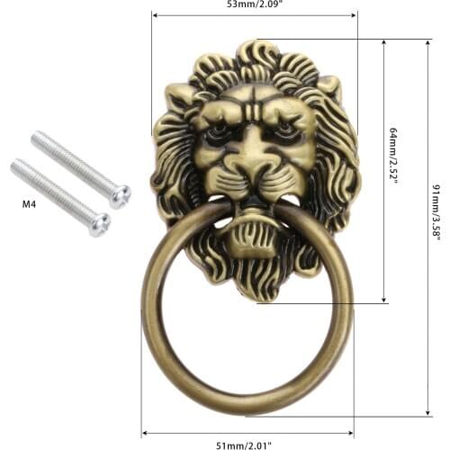 1Pc 91*51mm Antique Bronze Furniture Door Pulls Handle Lion Head Cupboard Cabinet Dresser Drawer Ring Pull Knobs for Jewelry Box