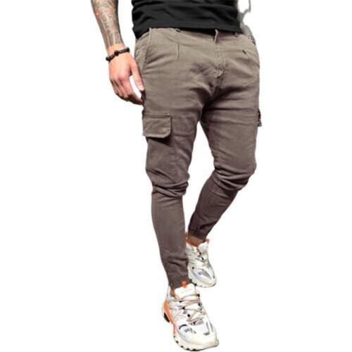 2019 Safari Style Men Pants Slim Fit Tracksuit Sport Joggers Men Long Trousers with Pockets Fashion Skinny Solid Sweatpants